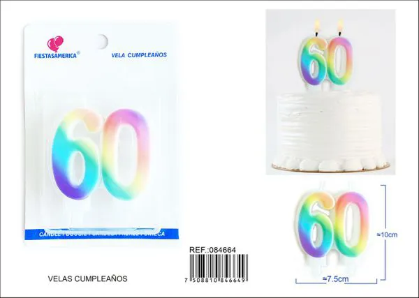 Vela de cumpleaños número 60 arcoíris unida