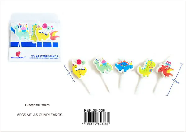 Vela de cumpleaños de dinosaurios (5 piezas)