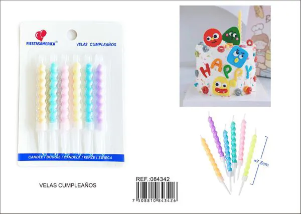Vela de cumpleaños en espiral de colores pastel (6 piezas)