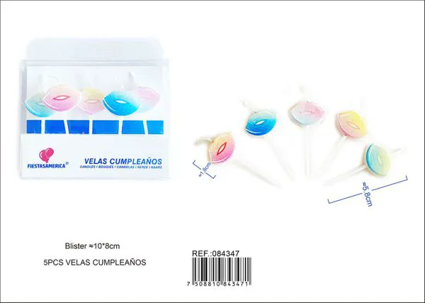 Vela de cumpleaños de labios de colores (5 piezas)
