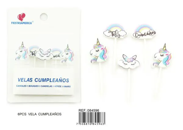 Vela de cumpleaños de unicornio, arcoíris y nube Feliz Cumpleaños (6 piezas)