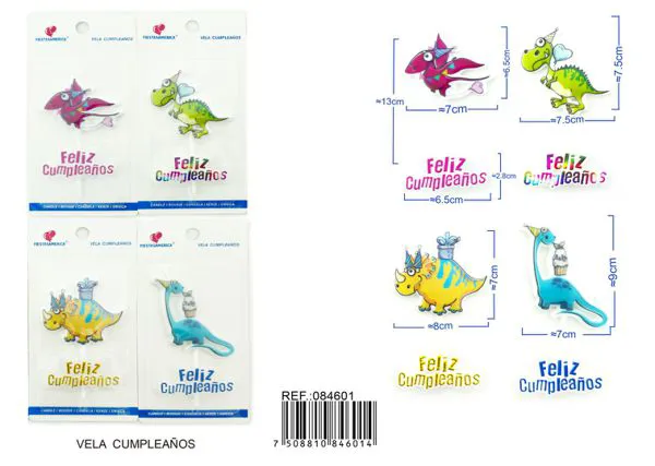 Vela de cumpleaños de dinosaurio con letrero Feliz Cumpleaños