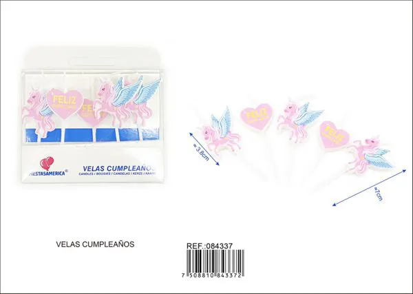 Vela de cumpleaños de unicornio alado rosa con corazón (5 piezas)