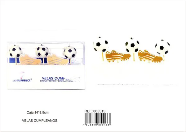 Vela de cumpleaños de fútbol con balones y tacos (5 piezas)