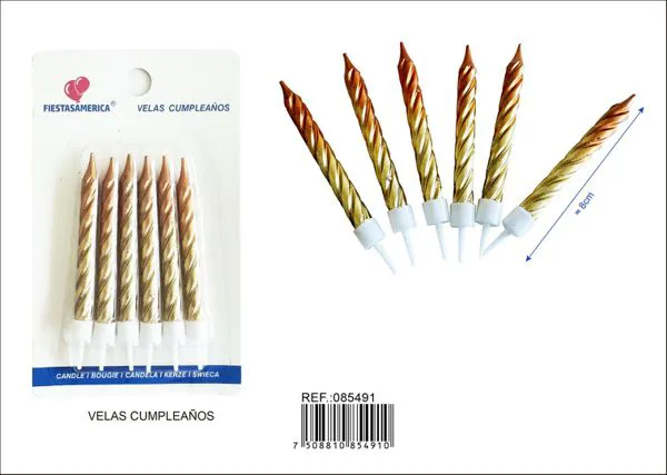 Vela de cumpleaños metalizada degradado oro rosa y dorado (6 piezas)