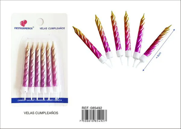 Vela de cumpleaños metalizada degradado rosa y dorado (6 piezas)