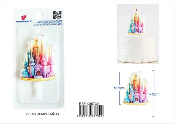 Vela de cumpleaños de castillo de princesa de colores