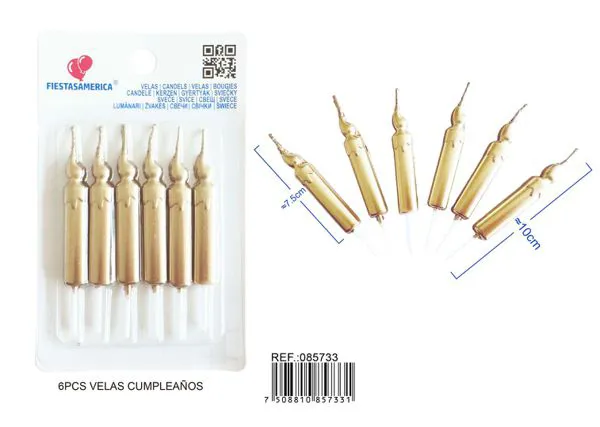 Vela de cumpleaños dorada en forma de velita (6 piezas)