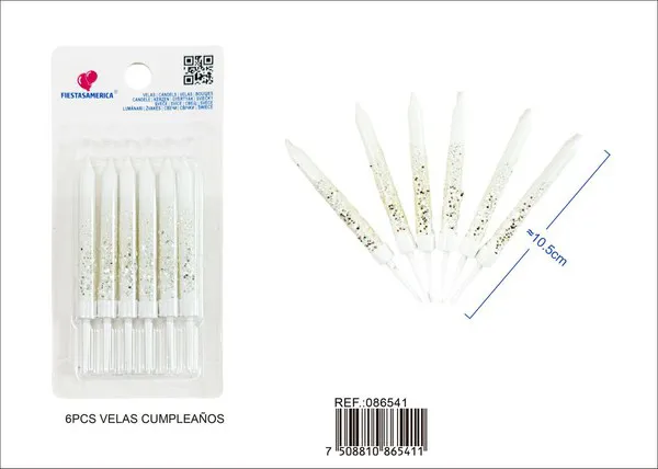 Vela de cumpleaños con escarcha plateada (6 piezas)