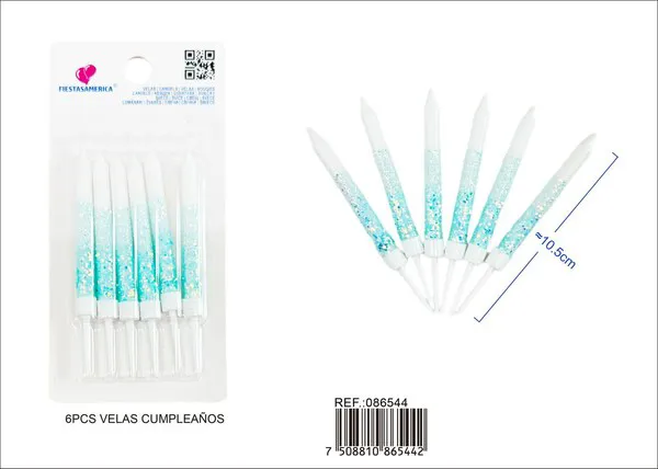Vela de cumpleaños azul degradado con escarcha 6 piezas