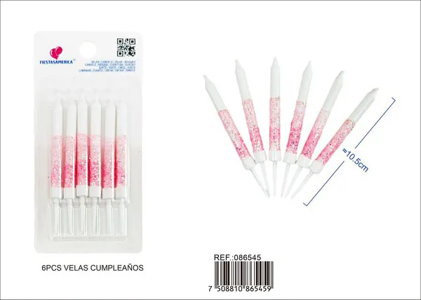 Vela de cumpleaños rosa degradado con escarcha 6 piezas