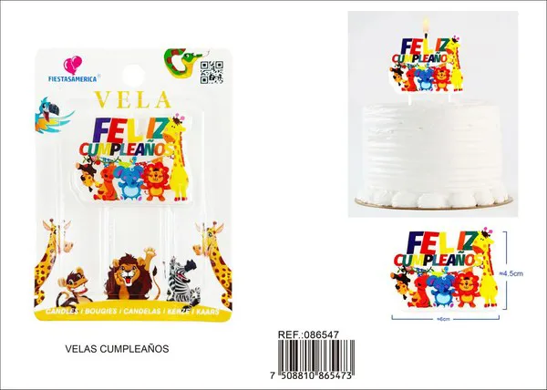 Vela de cumpleaños Feliz Cumpleaños con animales de la selva