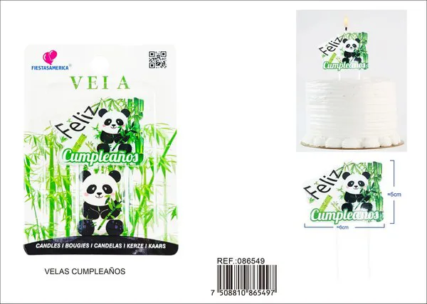 Vela de cumpleaños de panda con bambú
