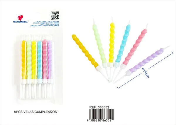 Vela de cumpleaños espiral de colores pastel 6 piezas