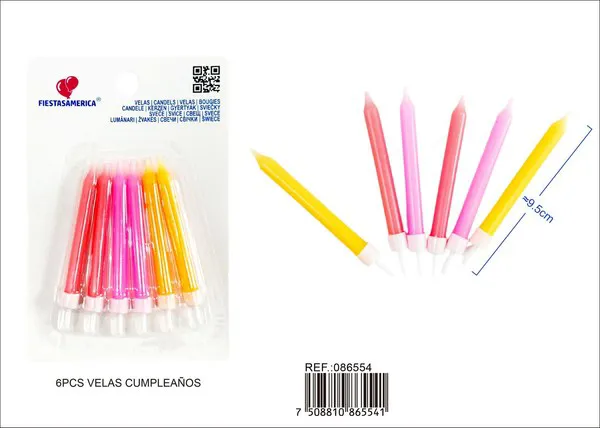 Vela de cumpleaños de colores 6 piezas