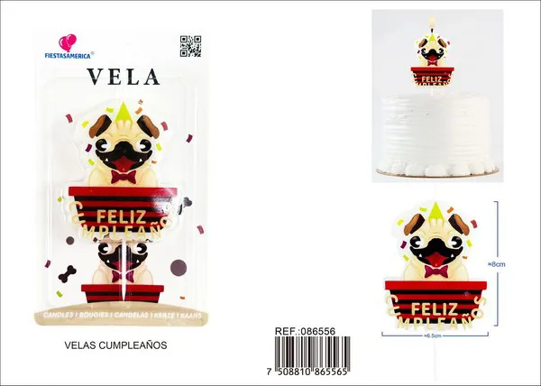 Vela de cumpleaños de perro pug
