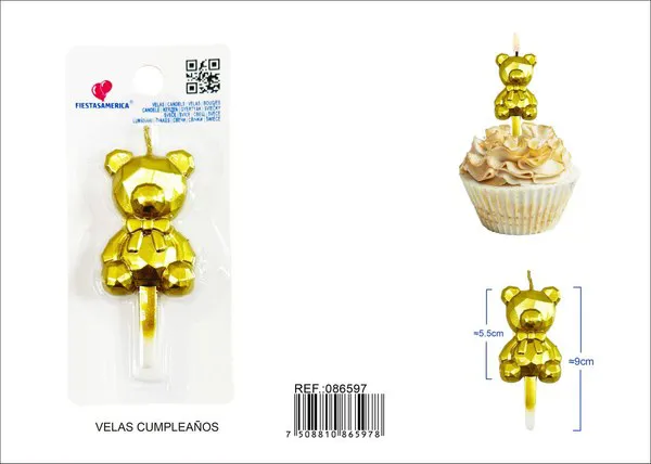 Vela de cumpleaños de oso dorado