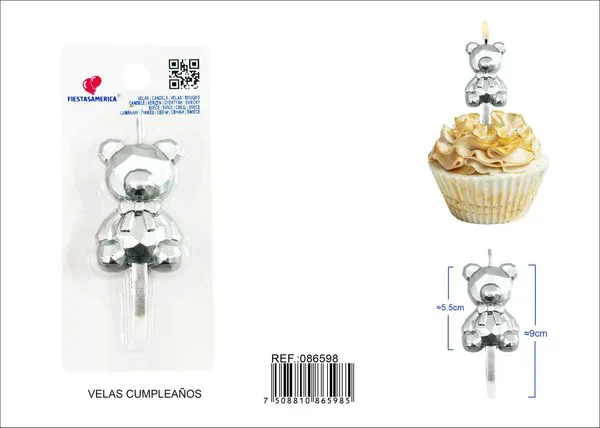 Vela de cumpleaños de oso plateado