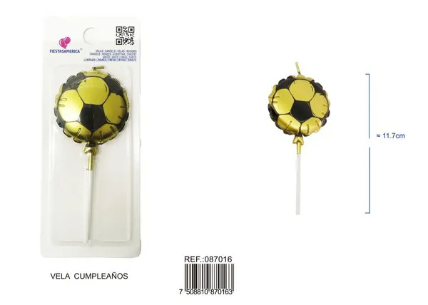 Vela de cumpleaños de balón de fútbol dorado