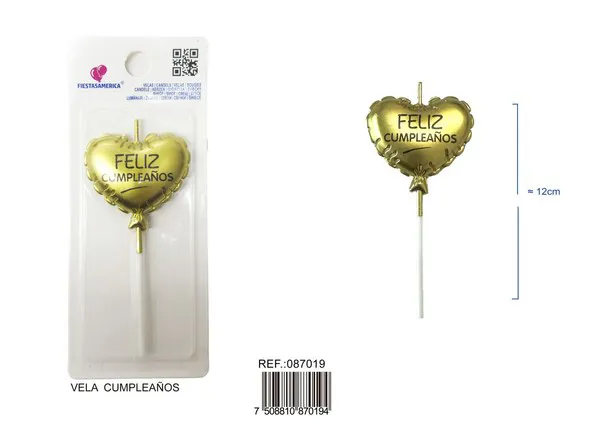 Vela de cumpleaños de corazón dorado Feliz Cumpleaños