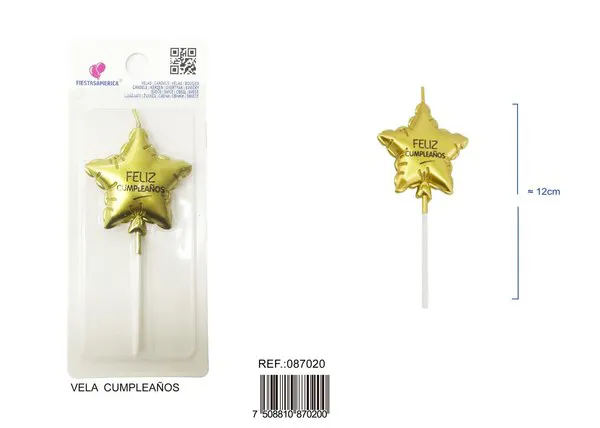 Vela de cumpleaños de estrella dorada Feliz Cumpleaños