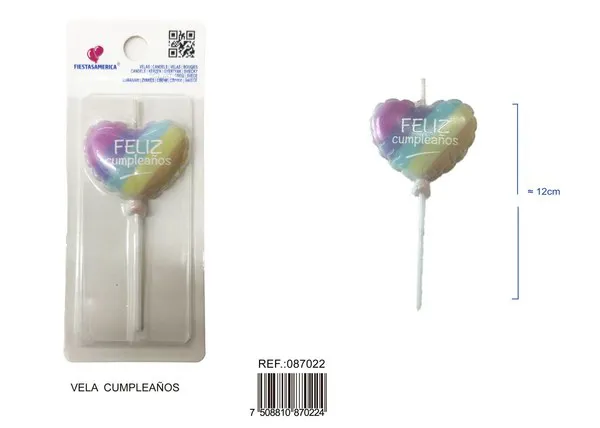 Vela de cumpleaños de corazón arcoíris Feliz Cumpleaños