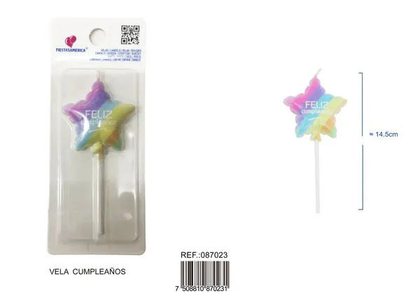 Vela de cumpleaños de estrella arcoíris Feliz Cumpleaños