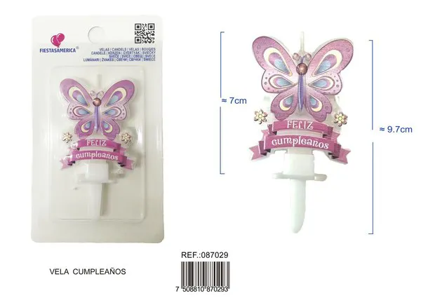 Vela de cumpleaños de mariposa rosa Feliz Cumpleaños