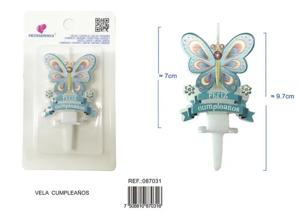 Vela de cumpleaños de mariposa azul Feliz Cumpleaños