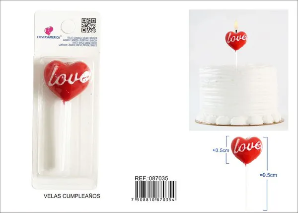 Vela de cumpleaños de corazón rojo Love