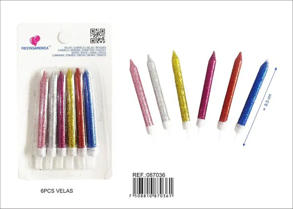 Vela de cumpleaños con escarcha de colores 6 piezas