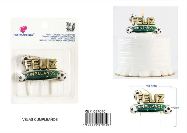 Vela de cumpleaños frase Feliz Cumpleaños de fútbol