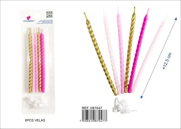Velas de cumpleaños en espiral rosa y dorado