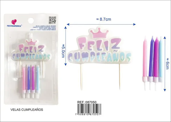 Vela de cumpleaños frase Feliz Cumpleaños con corona rosa