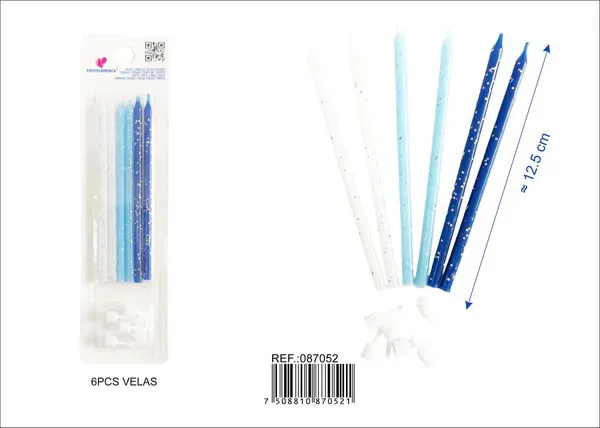 Velas de cumpleaños con escarcha azul y blanco
