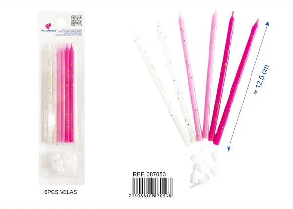 Velas de cumpleaños con escarcha rosa y blanco