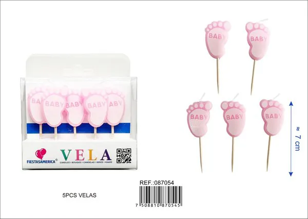Velas de cumpleaños de pies de bebé rosa
