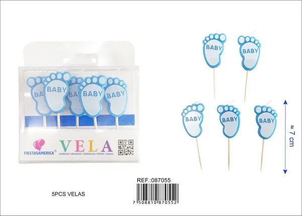 Velas de cumpleaños de pies de bebé azul