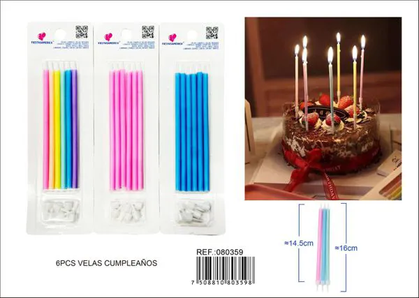Velas de cumpleaños delgadas de colores
