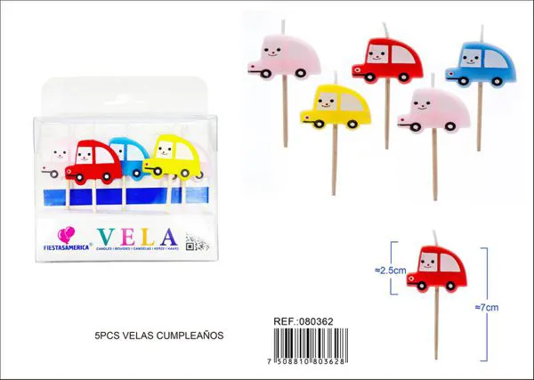 Velas de cumpleaños de carritos de colores