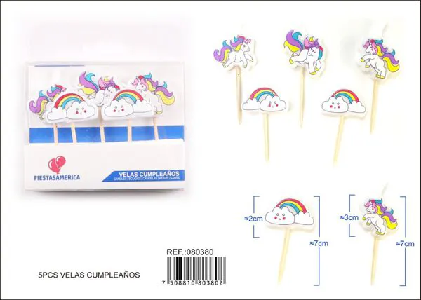 Velas de cumpleaños de unicornio y arcoíris