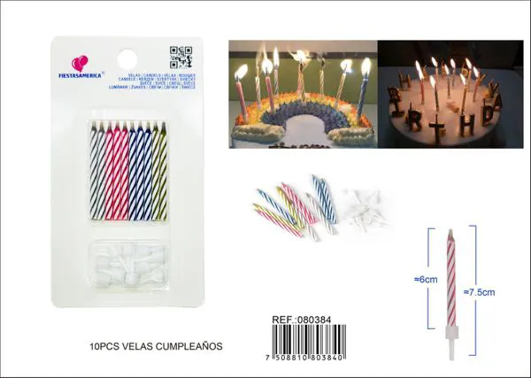 Velas de cumpleaños con rayas de colores