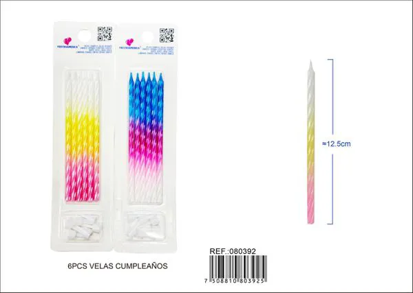 Velas de cumpleaños en espiral con degradado de colores