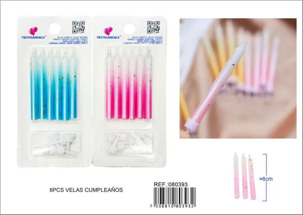 Velas de cumpleaños con escarcha azul y rosa
