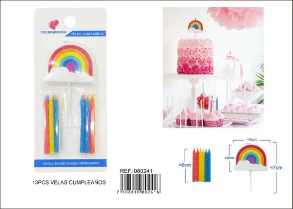 Velas de cumpleaños de arcoíris con velas de colores