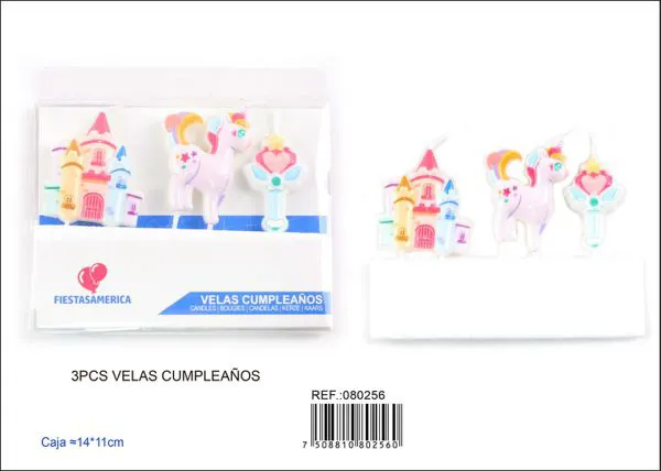 Velas de cumpleaños de castillo, unicornio y varita mágica