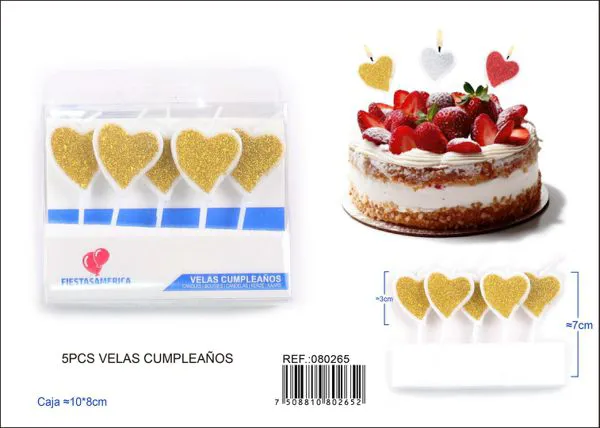 Velas de cumpleaños de corazón dorado con escarcha