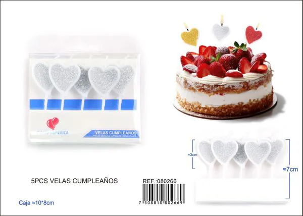 Velas de cumpleaños de corazón plateado con escarcha