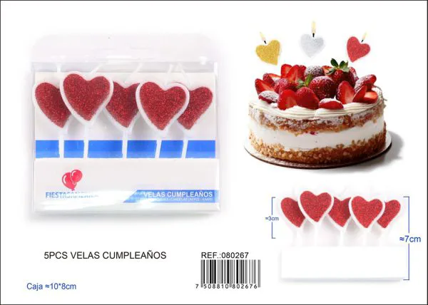 Velas de cumpleaños de corazón rojo con escarcha