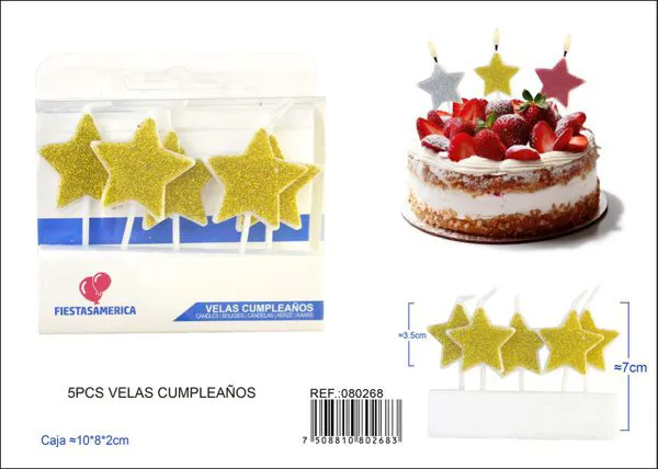Velas de cumpleaños de estrella dorada con escarcha